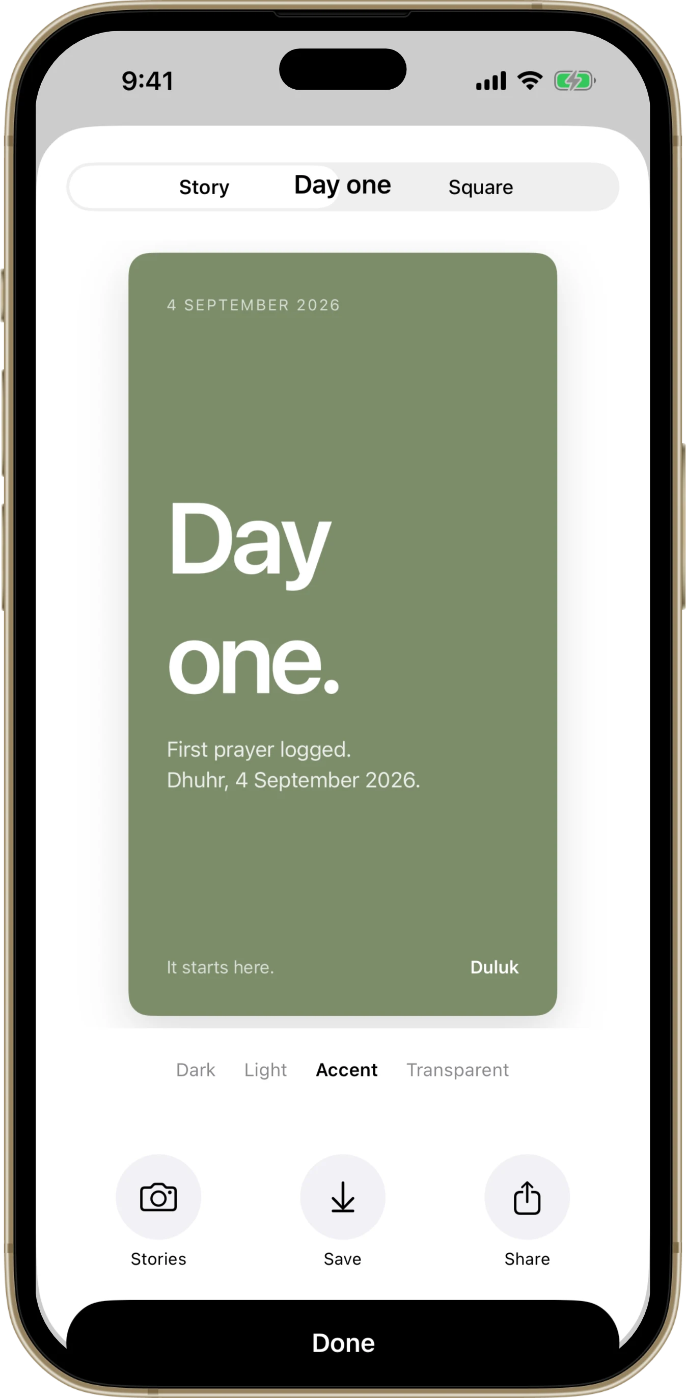 A share card showing a milestone on a dark ground with the Duluk wordmark.
